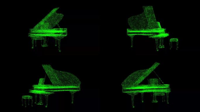 3D钢琴在黑色背景上旋转。乐器概念。学习弹钢琴。商业广告背景。用于标题，文本，演示。3d动画60 F