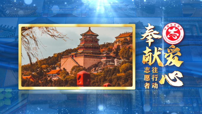 中国志愿服务蓝色大气照片墙图文片头