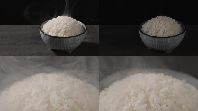 一碗热气腾腾的米饭 深色背景
