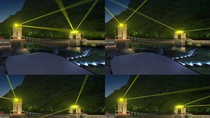 凉水桥吊桥激光秀灯光亮化效果展示案例