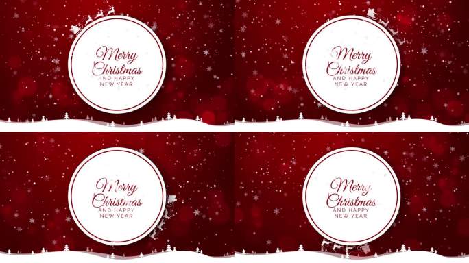 圣诞节和新年印刷上的雪圣诞节红色背景与冬季景观与雪花，光，星星。圣诞贺卡快乐。循环动画