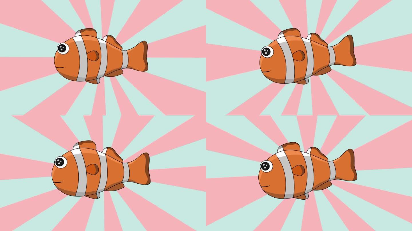 具有旋转背景的小丑鱼图标的动画视频