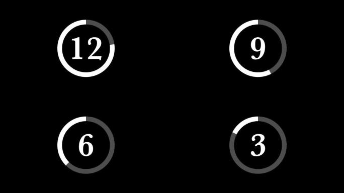 15秒复古和经典的白色倒计时定时器在黑色背景上的圆圈