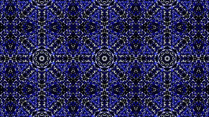 蓝点和白点的循环动画。千变万化的花卉图案与重复的元素。