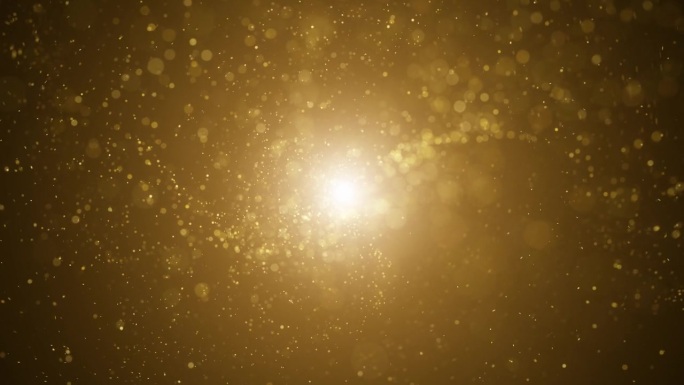 闪烁模糊金色环点散景金色辉光黑色复制空间动画背景。