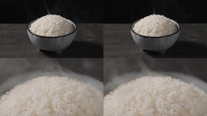 一碗热气腾腾的米饭 深色背景