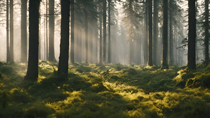 阳光射线树林森林光影光线丁达尔效应4k
