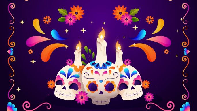 亡灵节装饰，墨西哥传统，亡灵节传单动画4k