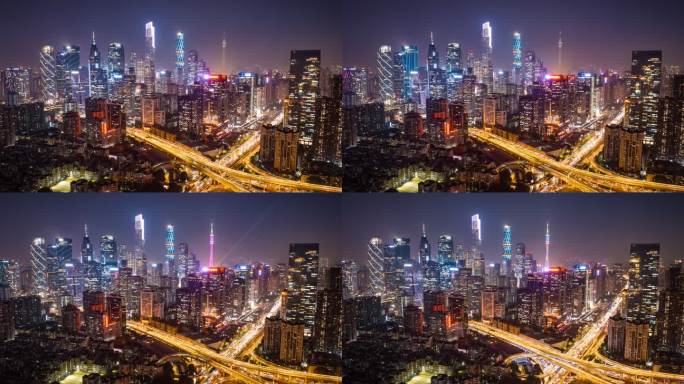 广州城市建筑夜景延时
