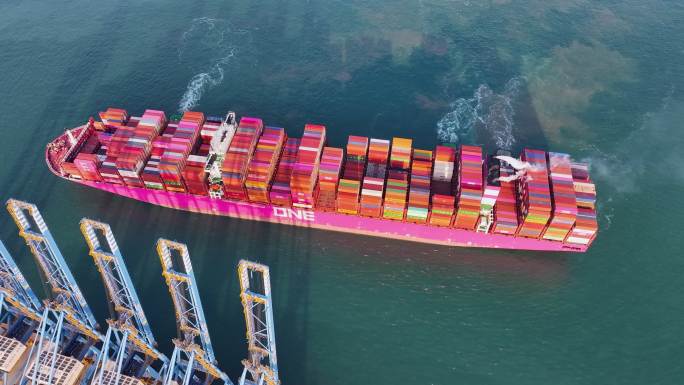 ONE粉色超大型集装箱船货轮进港 -7