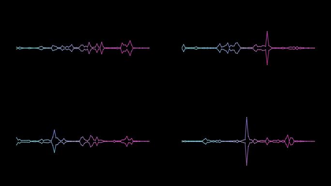 音频频谱波在黑色背景。声波效果音乐均衡器，格式UHD, 4K 30 fps