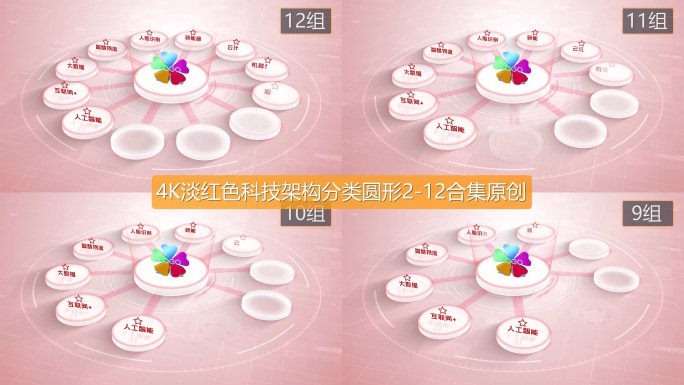 4K淡红色科技架构分类圆形2-12合集
