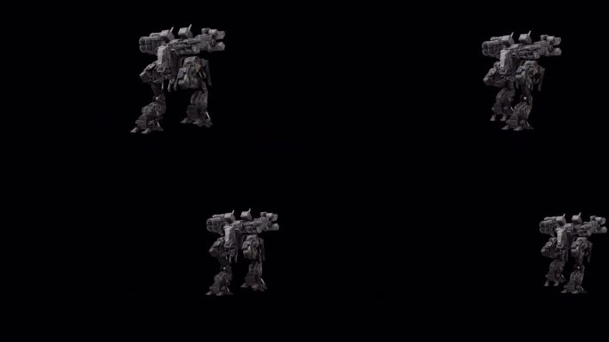 详细的3D机器人模型，战士未来主义机器渲染动画，操纵骨骼结构，前后侧面左视图，叠加阿尔法哑光通道，科