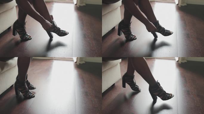 漂亮的黑人女人系着漂亮的鞋子