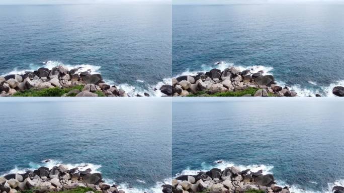 海浪拍打岩石航拍大海高清素材