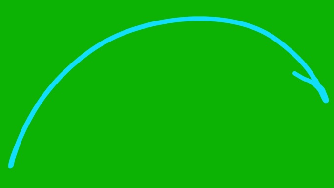 绘制箭头的动画线性符号。手绘的蓝色箭头指向右边。矢量插图隔离在绿色背景上。