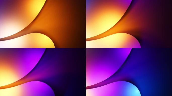 金属板之间的霓虹橙蓝紫颜色。流。彩虹光。3D动画的无缝循环