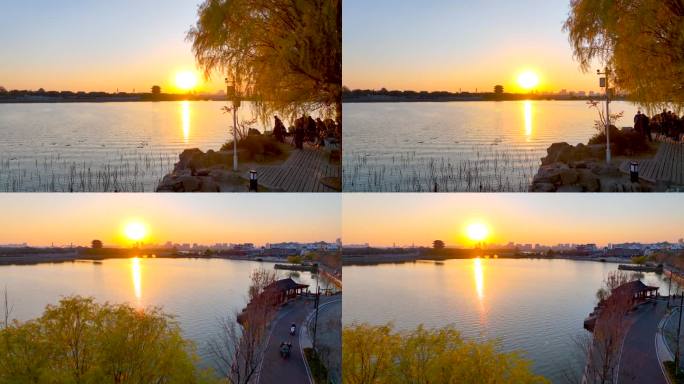傍晚湖面夕阳