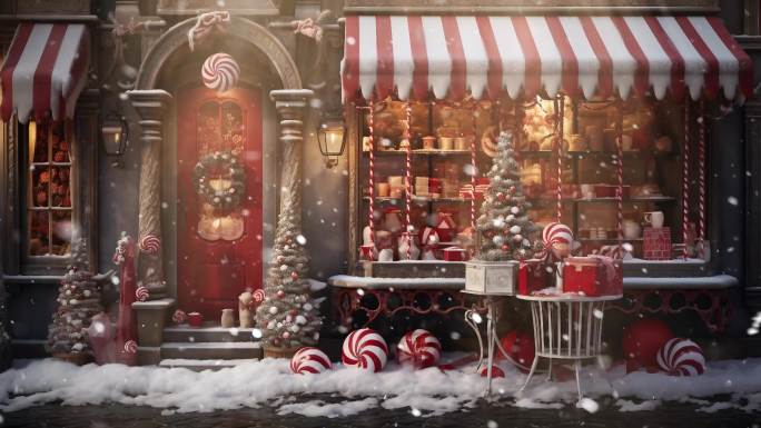 欧洲圣诞街头店铺 装饰背景
