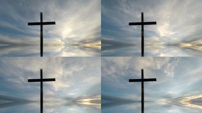 十字架剪影，天空有云