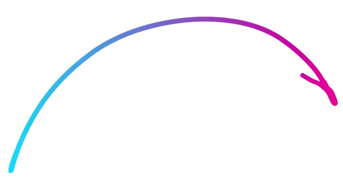 动画线性蓝粉色箭头符号绘制。手绘箭头指向右边。矢量插图隔离在白色背景上。