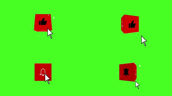 旋转3D立方体，订阅一个频道，有类似的按钮，绿色屏幕上的4K动画。