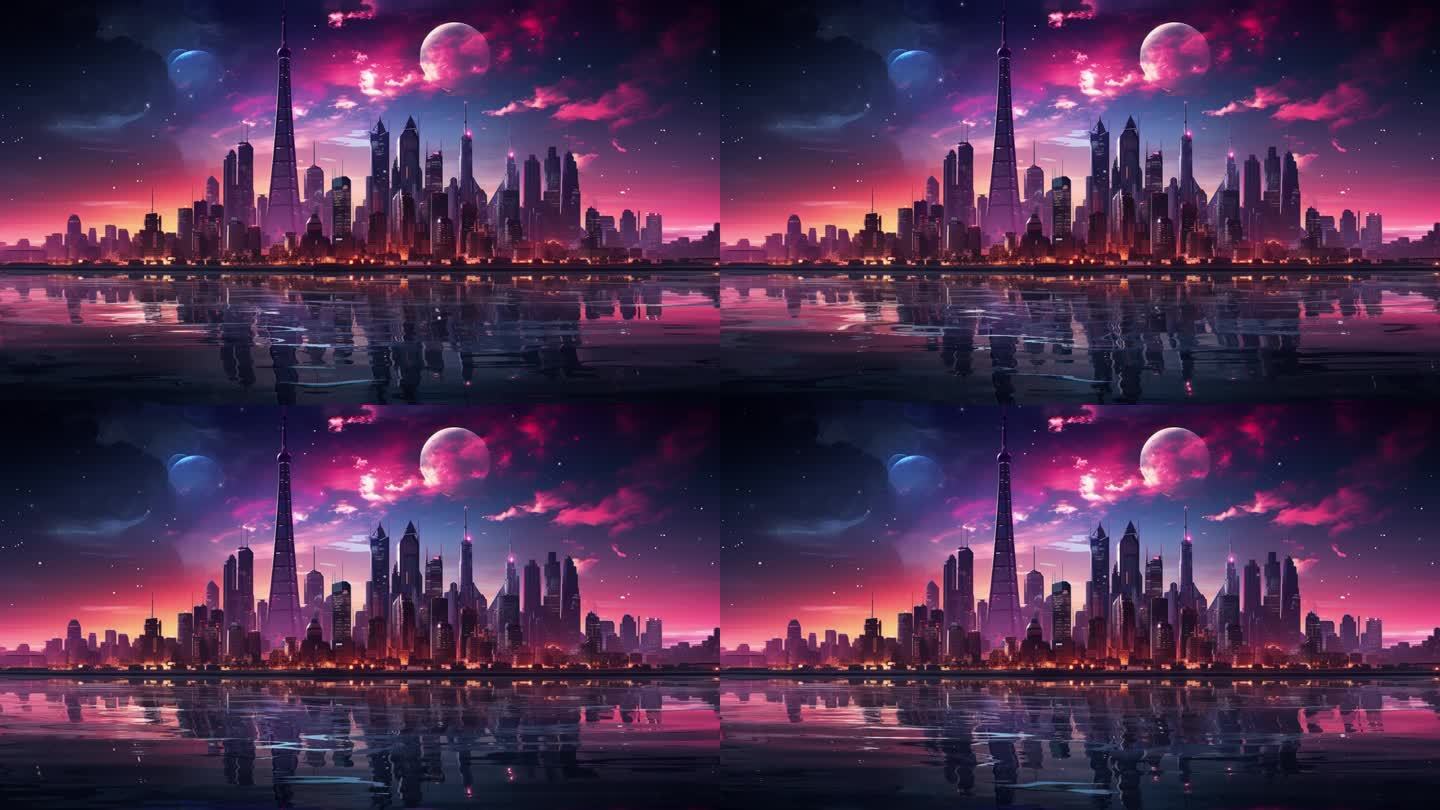 赛博朋克宇宙都市地平线动画舞台背景2