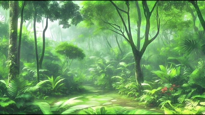 4K热带雨林下雨绿色生态背景