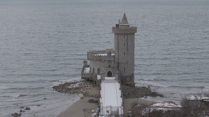 航拍威海中央电视台影视城海岸城堡