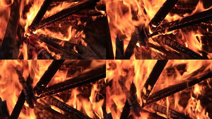 烧得正旺的窑火炉火柴火素材