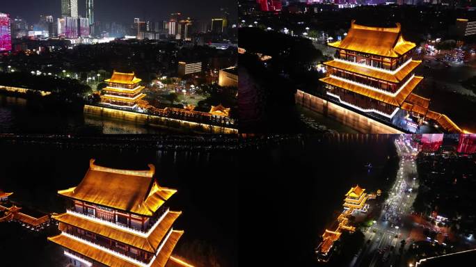 航拍 长沙市 杜甫江阁 湘江沿岸 夜景