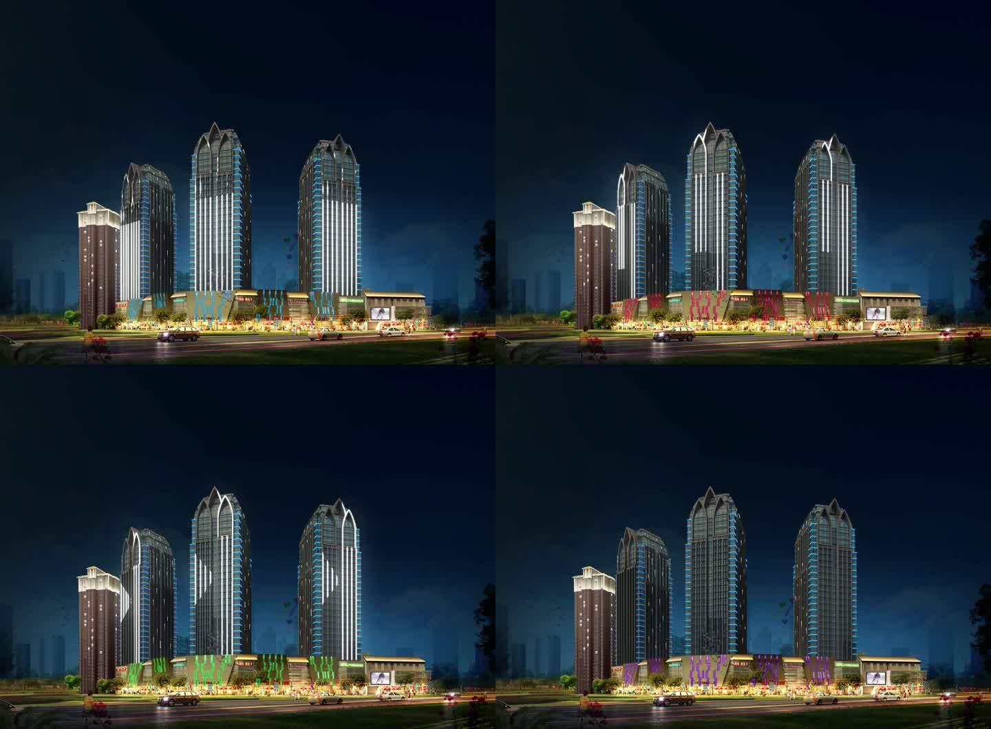 七彩大楼大厦灯光亮化设计展示案例素材