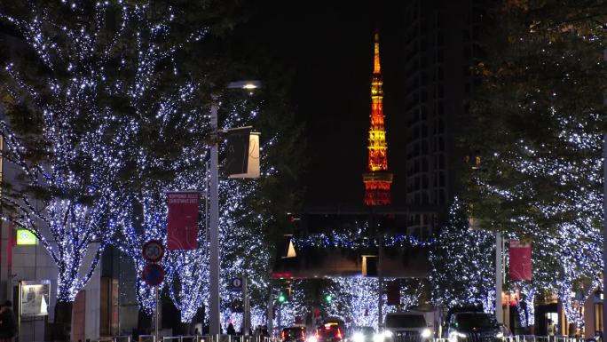 日本，东京:圣诞彩灯在市中心亮起。