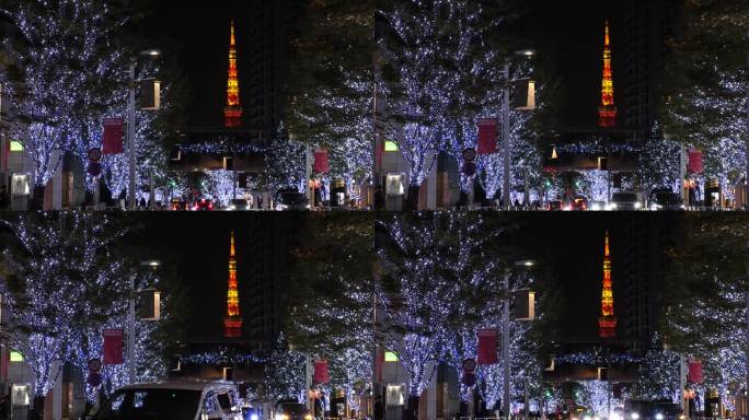 日本，东京:圣诞彩灯在市中心亮起。