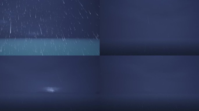 4k夜晚海面闪电下雨