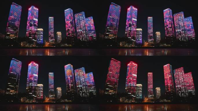 北京望京CBD建筑群灯光秀夜景