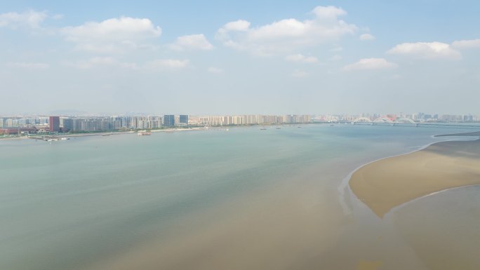 4K航拍 延时摄影 浙江杭州钱塘江风光