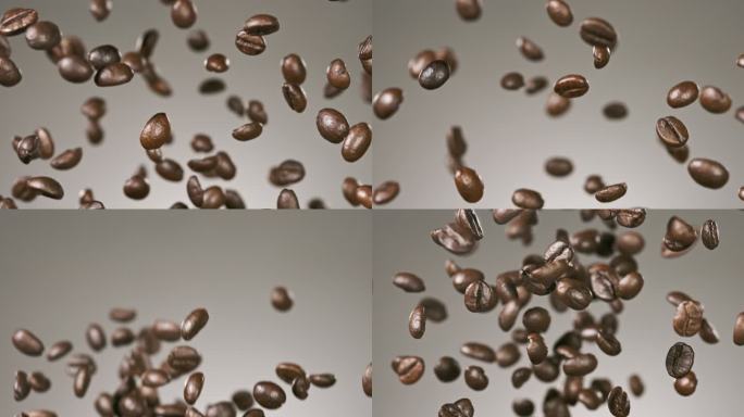 咖啡豆飞在空中 灰背景