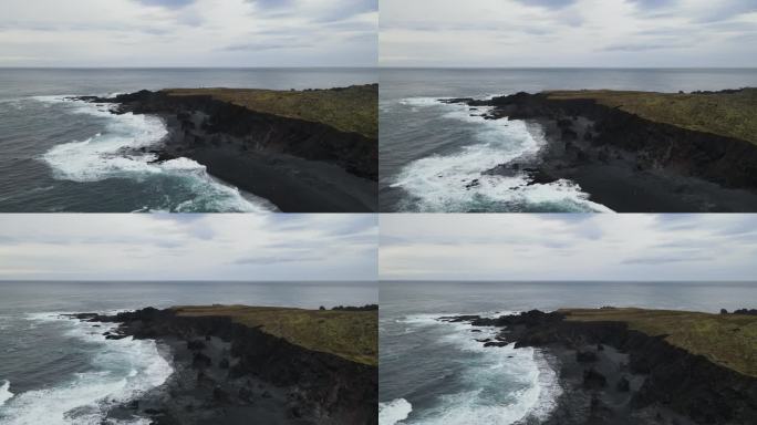 4k航拍冰岛黑沙滩白海浪 绝美风景
