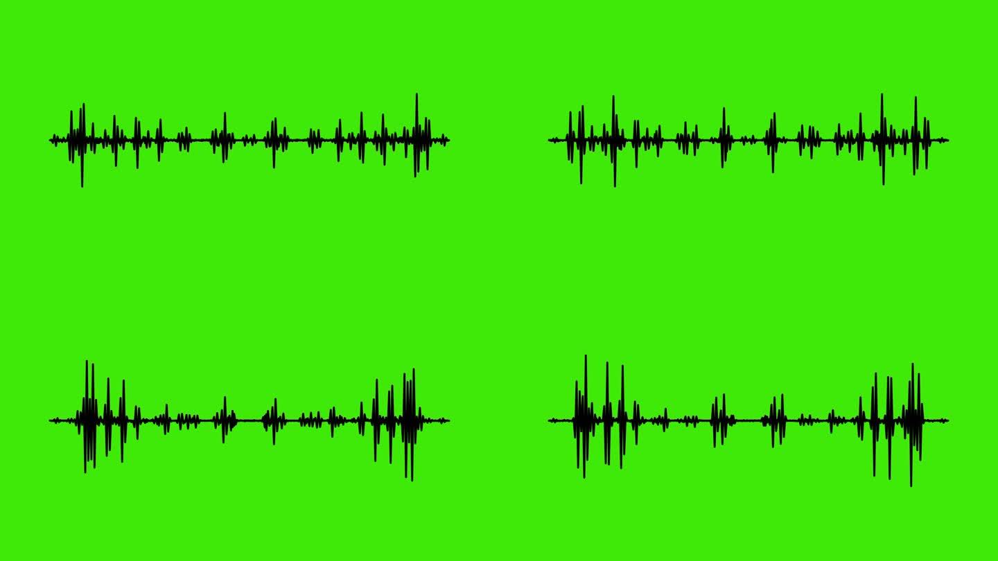 4k抽象音乐声波或音频波从孤立的绿色屏幕背景。线数字极简的声音和音轨波均衡器。形状线体积或语音符号动