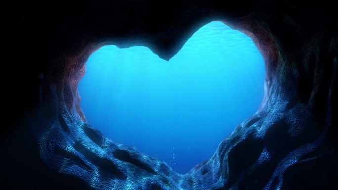 从一个心形的水下洞穴中看到的景象