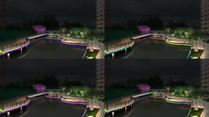公园小湖灯光亮化设计展示案例素材