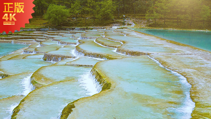 4K岩石千层瀑布度假圣地旅游天堂碧绿湖水