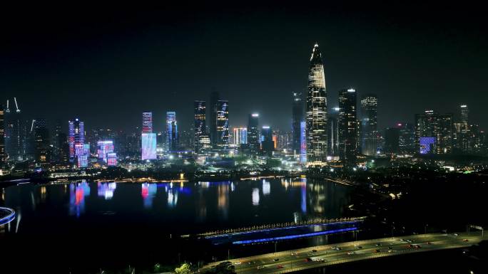 深圳湾京基地标城市夜景航拍