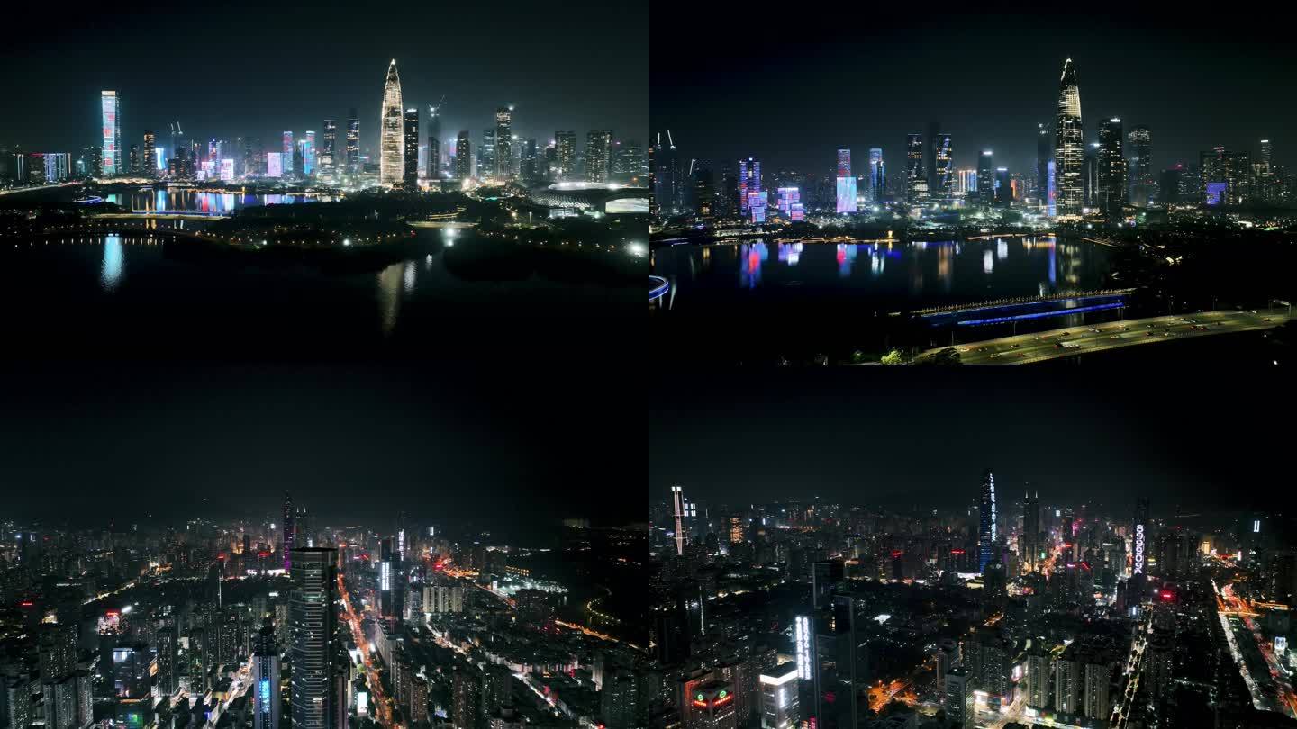 深圳湾京基地标城市夜景航拍