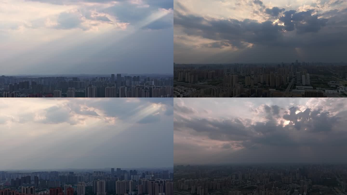 城市云层上空投过的光线显示出丁达尔现象
