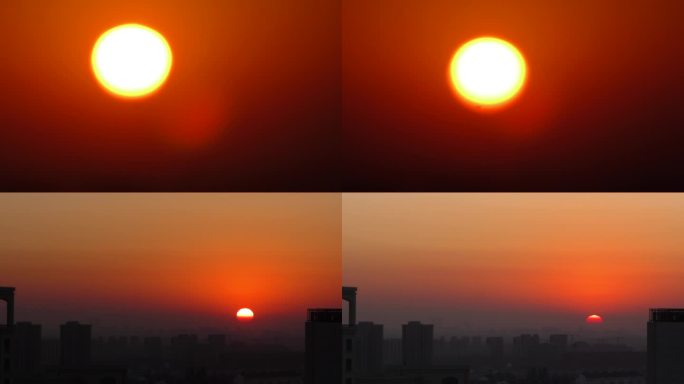 夕阳西下落日余晖黄昏天空城市夕阳城市剪影