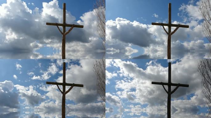 十字架剪影，天空有云