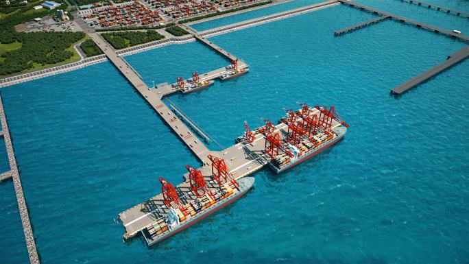 三维3D动画港口无人装船集装箱科技码头