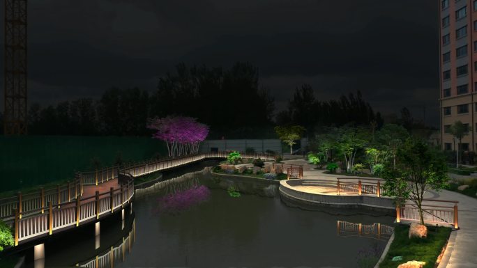 公园小湖灯光亮化设计展示案例素材